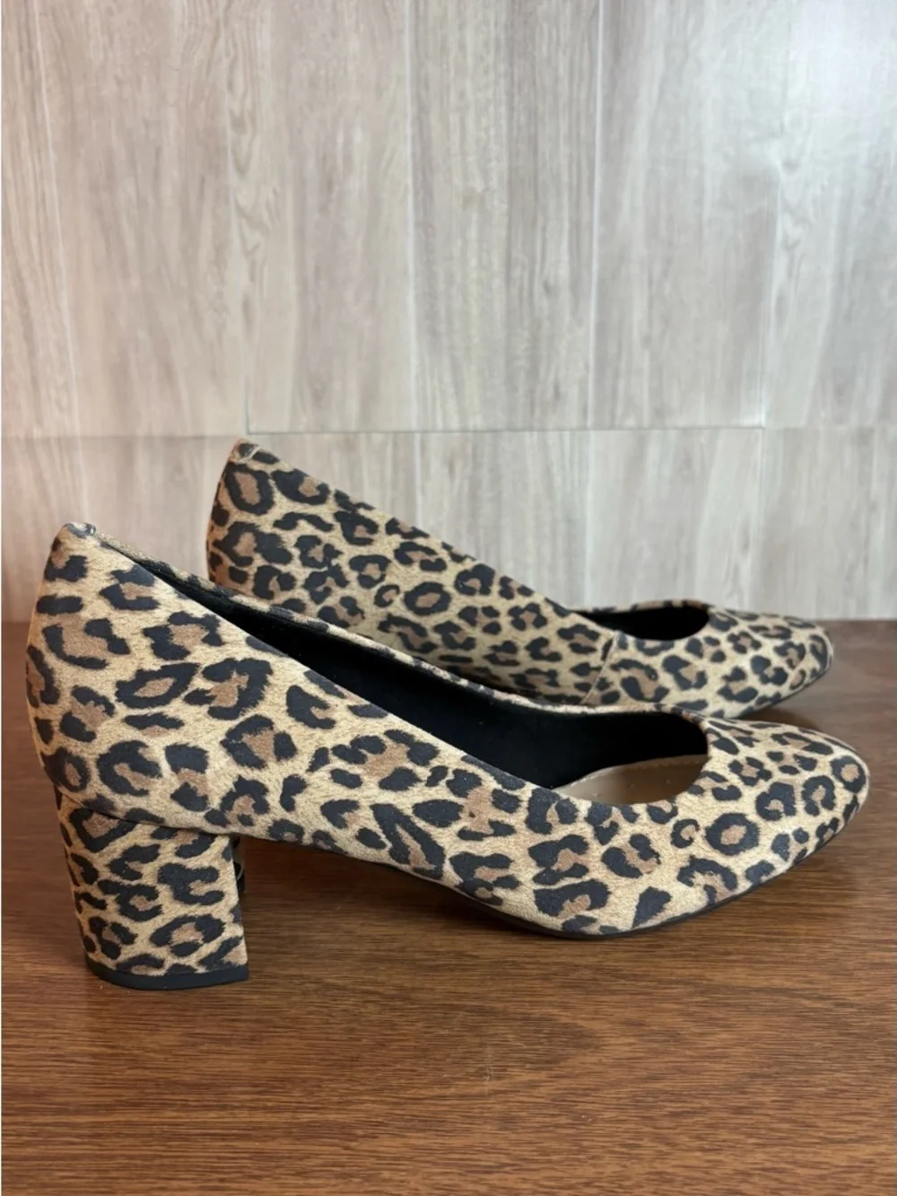 Easy Spirit Evolve Leopard Print Block Heel Pumps - Tan/Black Size 7.5